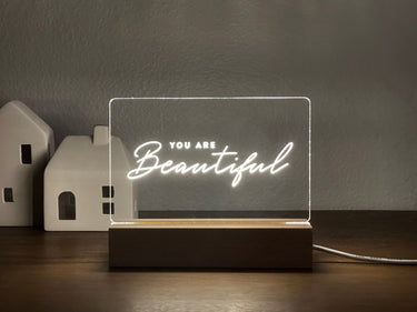 Custom Quote LED Night Light: Beech Wood Base, Acrylic Sign