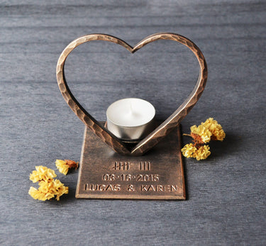 Bronze Heart for 8th Anniversary,Hand Forged Candle Holder,Personalized 8th Anniversary Gift,8th Anniversary Gift for Wife,Ca