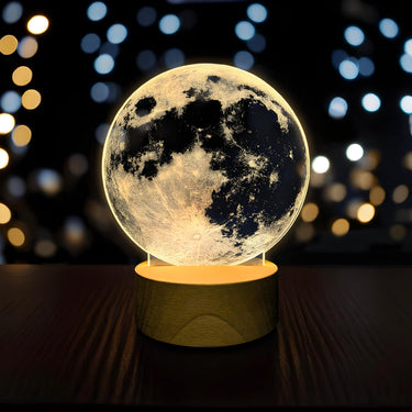 Moon Night Light, LED Moon Globe Lamp, Wooden Base, Cozy & Modern Home Bedroom Decor
