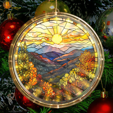 Mountain Landscape Acrylic LED Lamp Glowing Nature Hanging Light Sunrise Sunset Decor Fall Forest Wall Art Nature Lover Gift