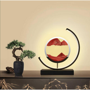 Moving Sand Art Picture with LED; 3D Round Sand Picture Lamp 3 Colors Art Light with Stand Relaxing Desktop Home Decor and Of