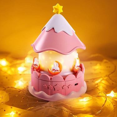 Carousel Moon Bunny Projector • Pink Kids Night Light Toy • Personalized Custom Slides • Rotating Nursery Lamp Gift