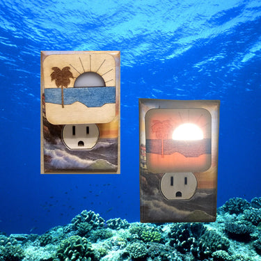 Sunset Beach Nightlight, laser engraved wood