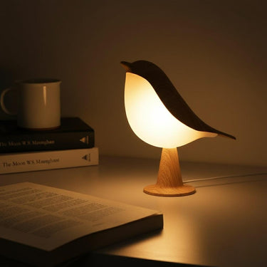 Bird Lamp Night Light, Dimmable Touch Control, Wood Grain