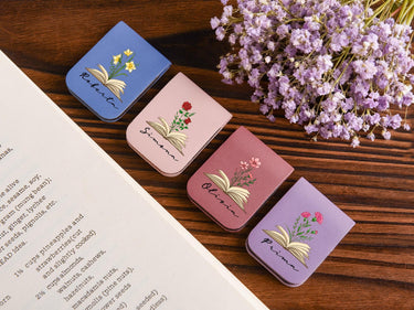 Custom Name Bookmark,Personalized Birth Flower Magnetic Bookmark,Leather Birth Flower Bookmark,Book Lover Birthday Gift,Gift