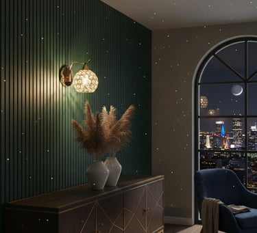 Elegant Gold Crystal Globe Wall Sconce for Bedroom, Living Room & Hallway