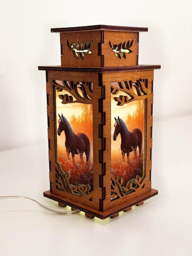 Wild Horse Sunset Art Wooden Night Lamp Lantern, Animal Artistic Light