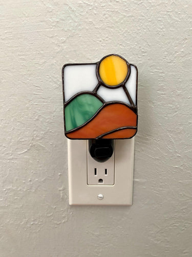 Sunrise Night Light, Deep Poppy colorway, stained glass