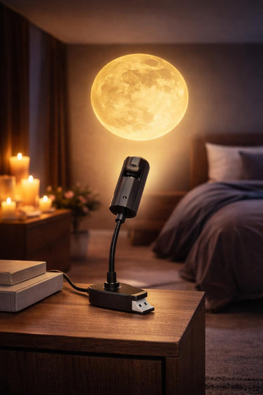 USB LED Moon Projector Lamp – 360° Sky & Moon Projection | Decorative Night Light for Bedroom, Wedding and Photos