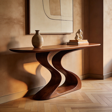Sculptural Wave Console Table with Dual Flow Curved Base