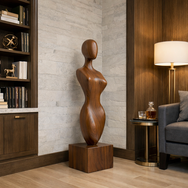 Abstract Female Wooden Sculpture  Modern Solid Wood Art Statue