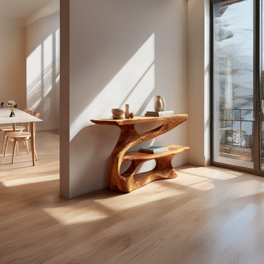 Modern Entryway Console Table With Sculptural Natural Wood Base