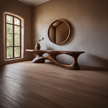 Abstract Wood Console Table With Open Base for Minimal Spaces