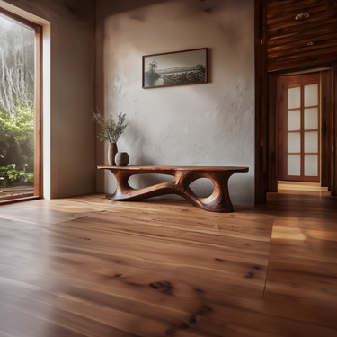Low Profile Wood Console Table With Carved Openwork Base