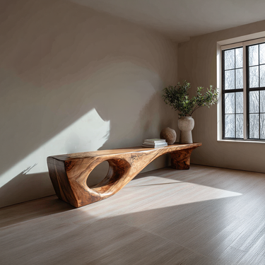 Monolithic Wood Console Table With Carved Void for Modern Interiors