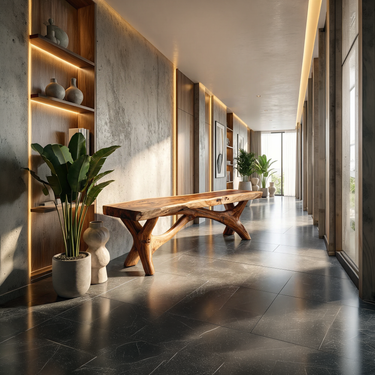 Solid Wood Bench With Branch Base for Architectural Interiors