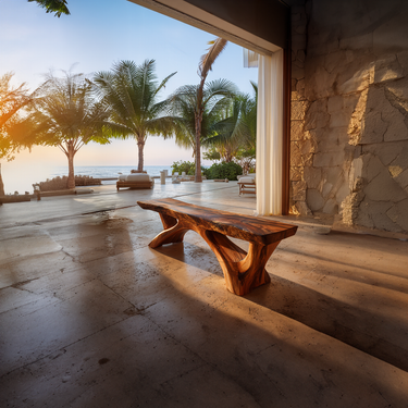 Live Edge Wood Bench With Sculptural Trestle Base for Luxe Spaces