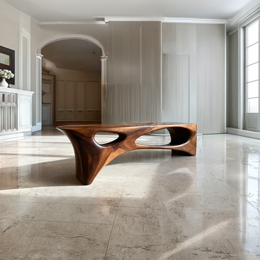 Curved Wood Bench With Open Sculpted Silhouette for Modern Interiors