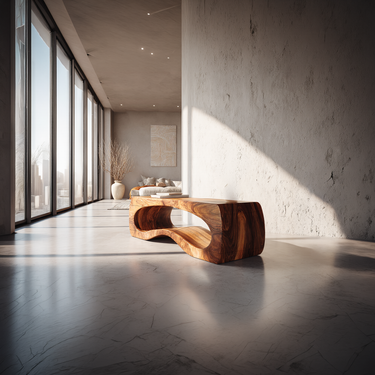 Monoblock Wood Bench With Hollow Core for Sculptural Interiors
