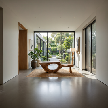 Sculptural Wood Chaise Bench With Hollow Base for Modern Interiors