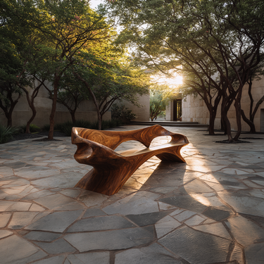 Artistic Wood Lounge Bench With Open Carved Frame for Statement Spaces