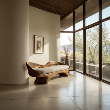 Sculpted Wood Bench With Upholstered Seat for Refined Living