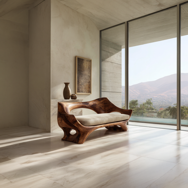 Organic Wood Settee With Cushioned Seat for Statement Living