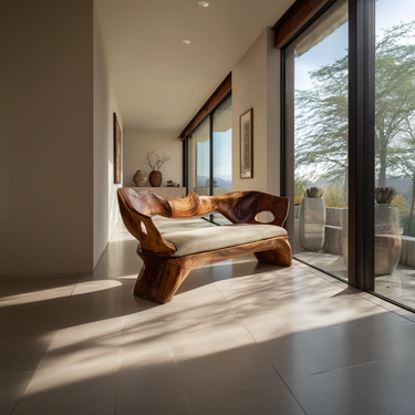 Carved Wood Loveseat With Upholstered Cushion for Gallery Interiors