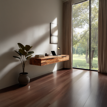 Organic Solid Wood Floating Desk with Sculptural Grain Design