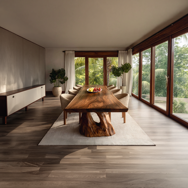 Organic Solid Wood Dining Table with Sculpted Base for Tropical Interiors