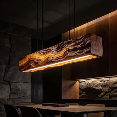 Linear Wooden Pendant Light with Sculpted Grain Design