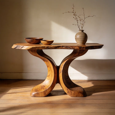 Organic Twin Curve Console Table with Sculptural Base