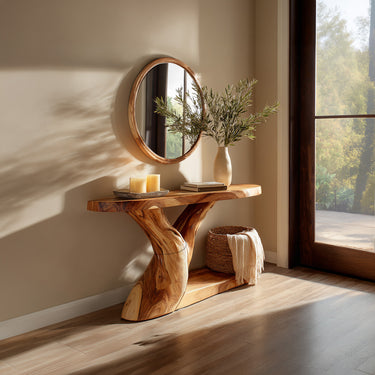 Organic Sculptural Console Table With Open Base Shelf