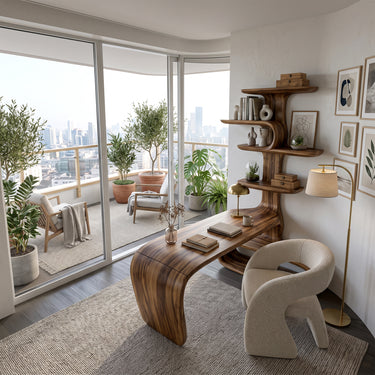Modern Solid Wood Computer Desk With Hutch And Open Display Shelves