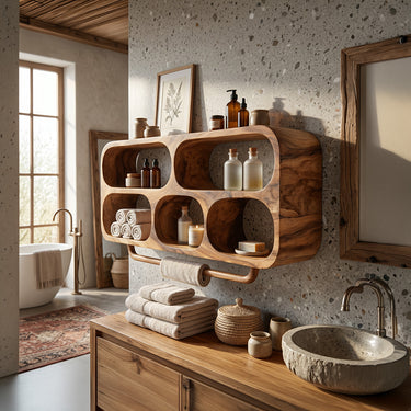 Sculptural Bathroom Wall Shelf with Rounded Open Compartments