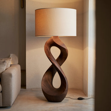 Infinity Sculptural Solid Wood Floor Lamp  Handcarved Modern Light