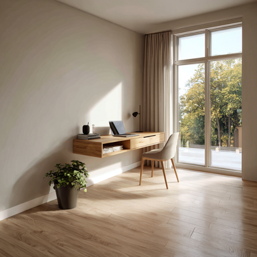 Modern Solid Wood Floating Desk with Drawer and Open Shelf