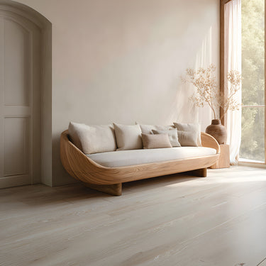 Soft Curved Sofa With Sculptural Integrated Wood Frame
