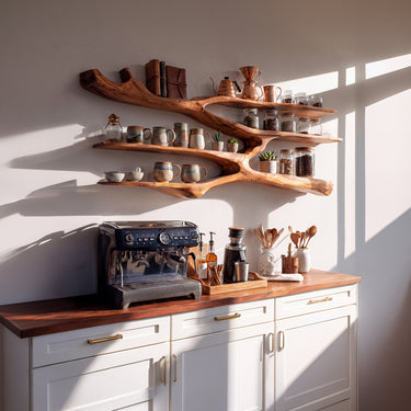 Flowing Wood Wall-Mounted Shelf With Open Display