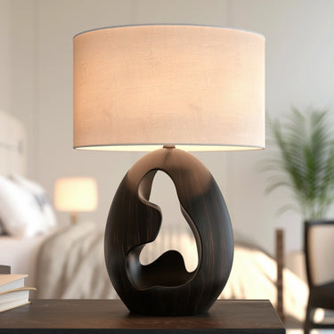 Modern Solid Wood Table Lamp with Hollow Sculptural Base