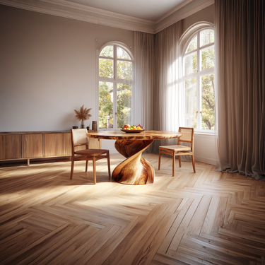 Organic Solid Wood Dining Table with Sculpted Twist Base