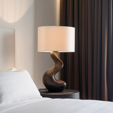 Curved Solid Wood Table Lamp for Minimalist Bedroom Decor