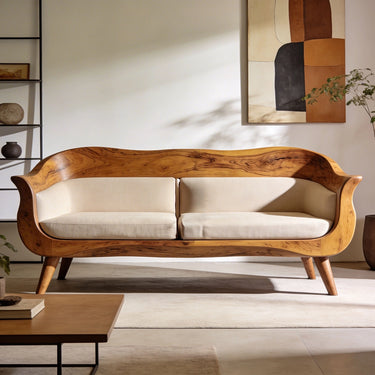 Organic Curved Wood Sofa With Sculptural Wrap Frame