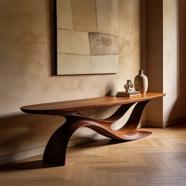 Sculptural Wave Console Table Organic Flow Base Design