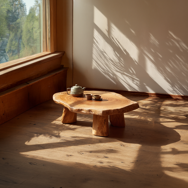 Round Live Edge Coffee Table with Solid Sculptural Legs