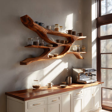 Sculptural Wood Bedroom Wall Shelf With Open Display