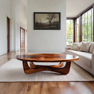 Organic Oval Coffee Table With Floating Sculptural Base