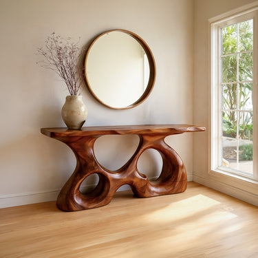Sculptural Biomorphic Console Table With Openwork Base