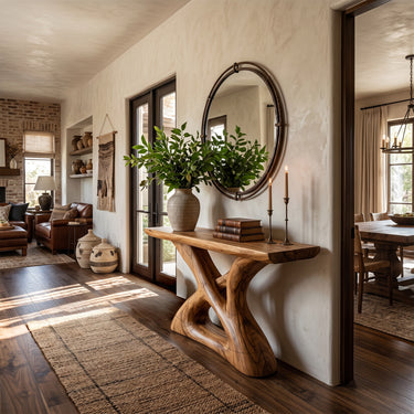 Natural Wood Console Table With Crossed Organic Base