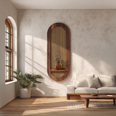 Arched Wood Wall Decor Panel with Slatted Back and Shelf
